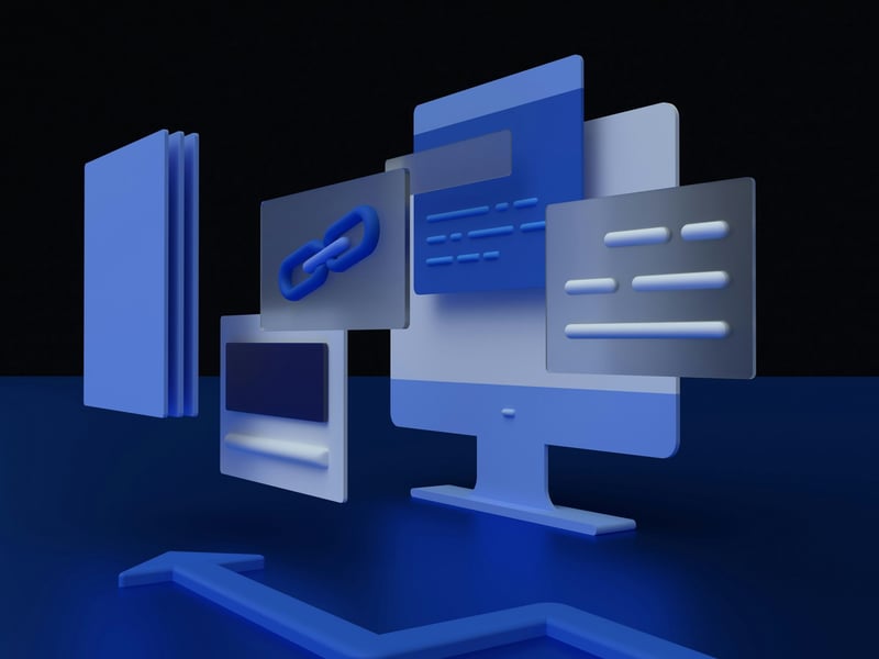 Website panels floating around a screen