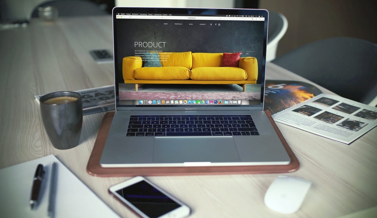 A product page open on a laptop